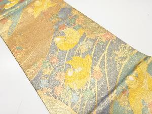 鴛鴦に枝梅模様織り出し　振袖用袋帯